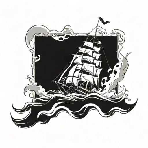 Sinking Ship With Tombstones In The Ocean