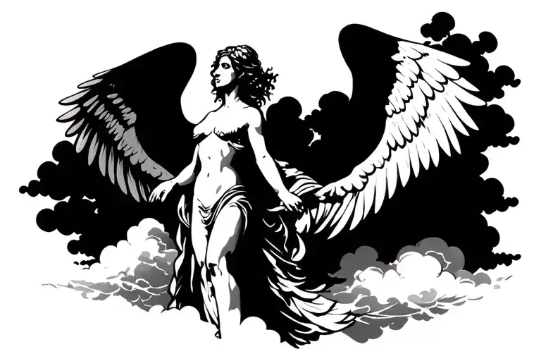 A Crus With Angel Wings And Cloud Background