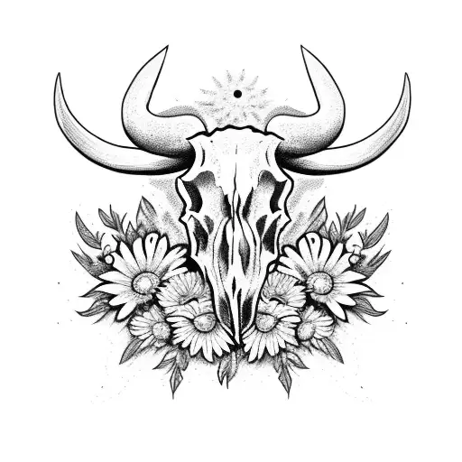Bull Skull With Daisies
