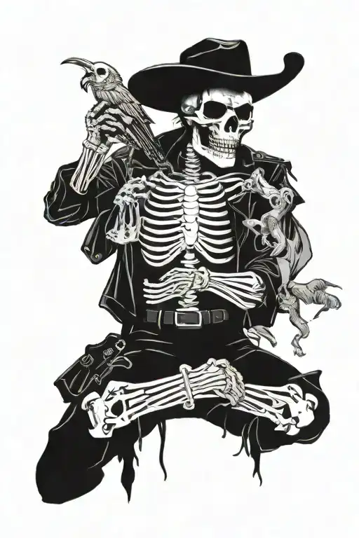 Skeleton Preacher Cowboy In Dystopian Wasteland Ecosystem With Endemic Animals