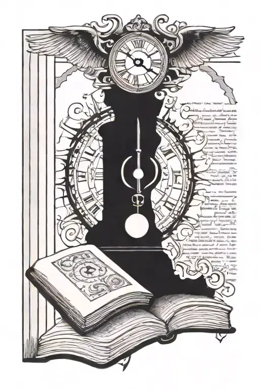 Open Book With Path Leading To A Clock Face Overseen By All Seeing Eye