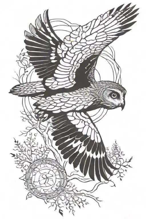 The Owl Flying And Forest