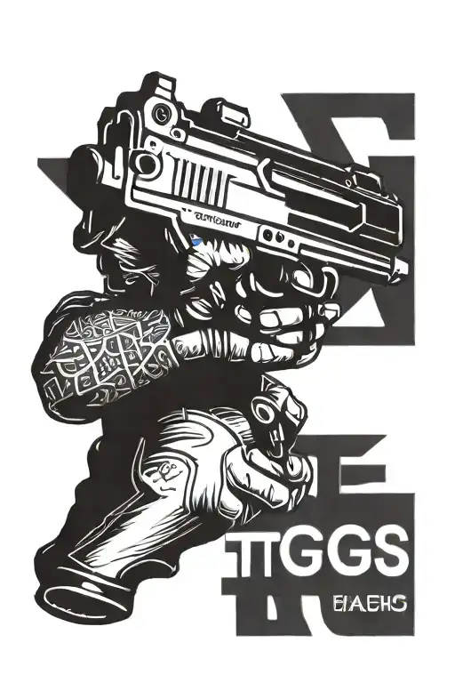 Angle Holding A Gun With The Letters 'Ttg'