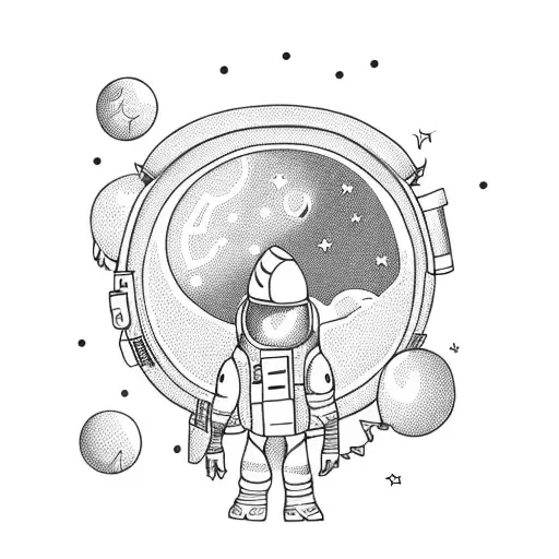 Cartoon Astronaut With Big Backpack Floating Through Space Holding Balloons