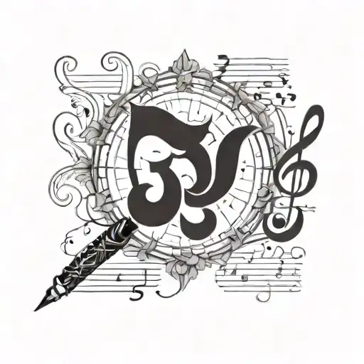 Incorporate A Quill Pen And Musical Notes Intertwined With Buddhist Symbols