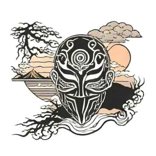 Japan Mask Admiring A Sunset