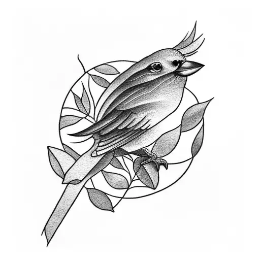 Bird Perched On Leaves