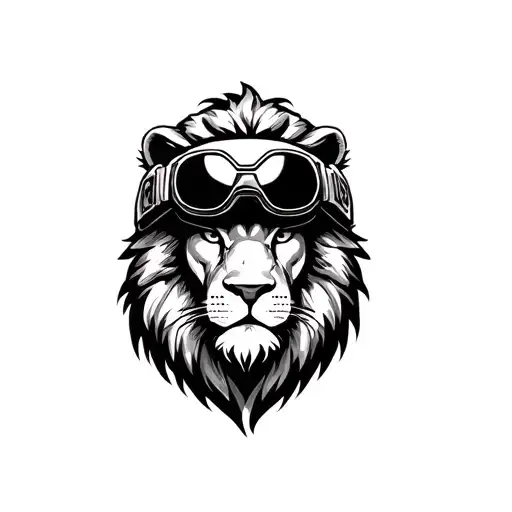 Lion Wearing Helmet With Night Vision Goggles