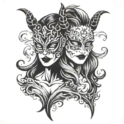 Two Female Devils Drama Masks Tragedy And Comedy