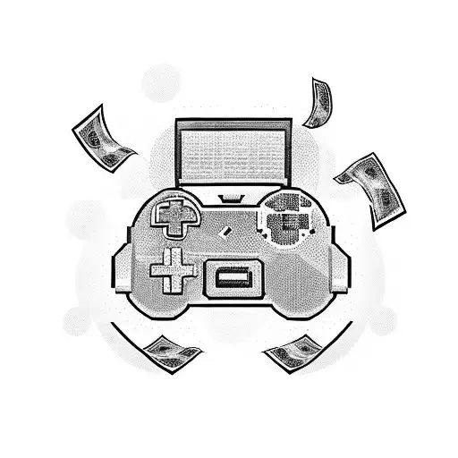 A Pixelated Gaming Controller Surrounded By Stacks Of Money
