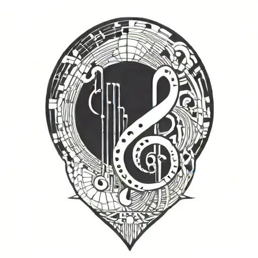 Incorporate A Treble Clef And Piano Keys Into A Geometric Blackwork Tattoo Design