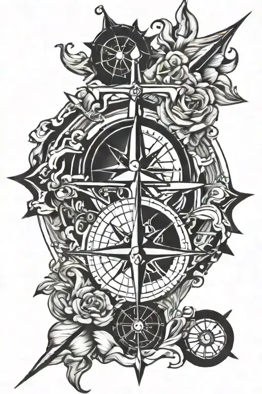 Trident And Compass Rose Intertwined