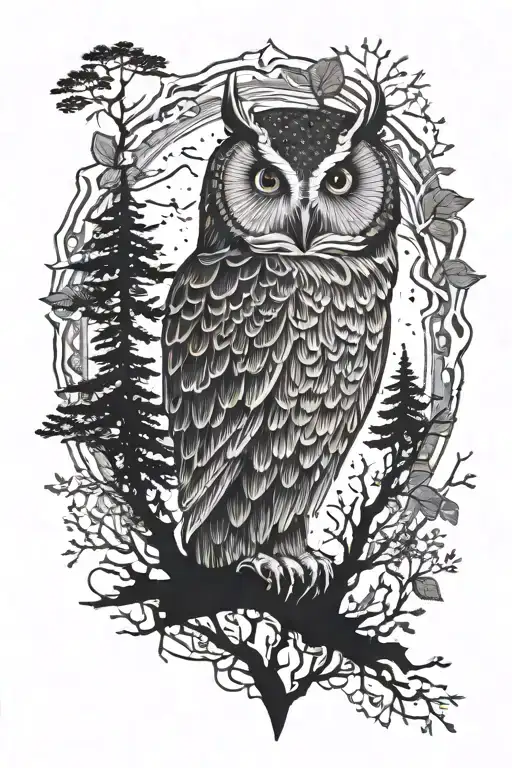 The Owl And Forest Scene With A Hidden