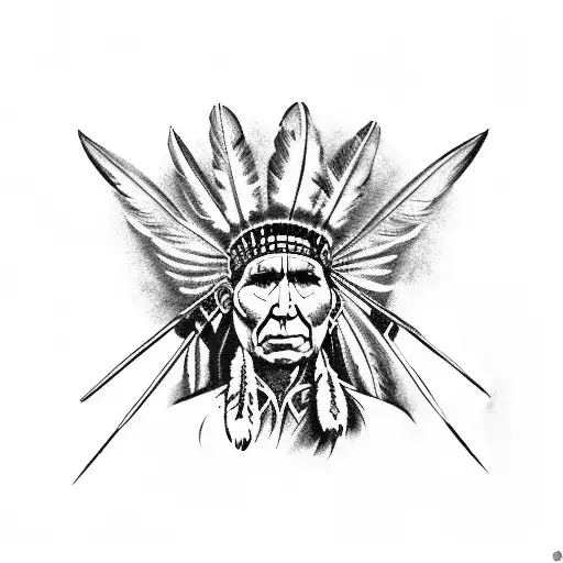 Indian Chief Holding Tomahawk With Bald Eagle On Shoulder