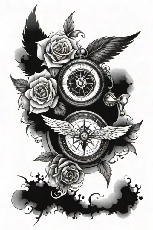 Rose On Top A Compass And At The End An Angel Wing