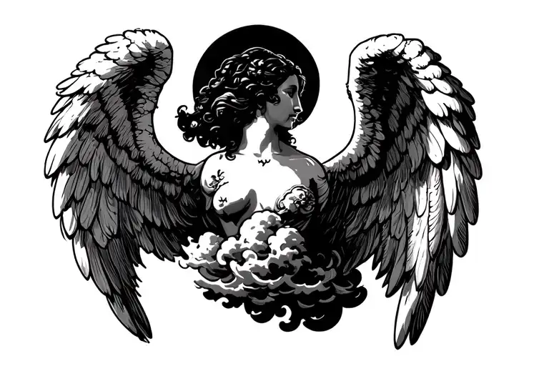 Crus With Angel Wings Bottom With Clouds