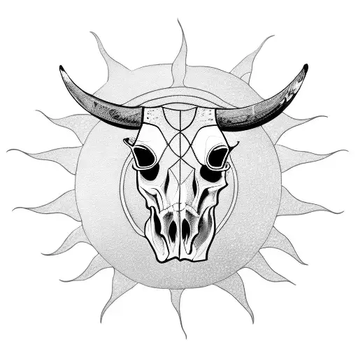 Cow Skull With Sun Over Top