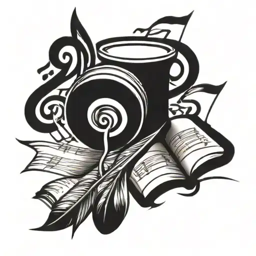 Incorporate A Quill Pen And Musical Notes Intertwined With Buddhist Symbols