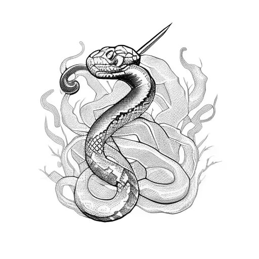Snake Around Sword And Floral