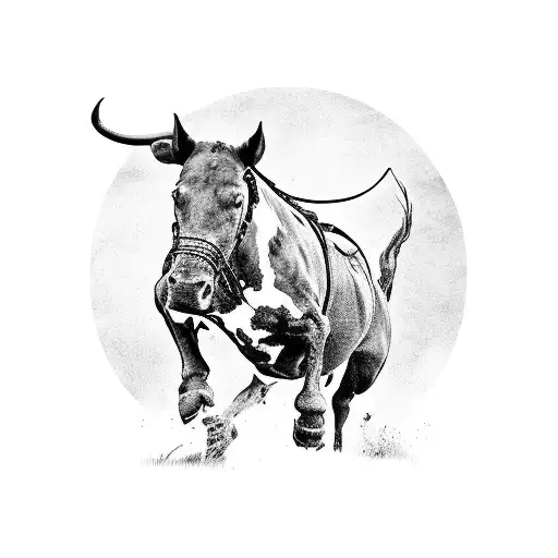 A Cowboy Riding A Majestic Kelpie Through A Field Of Angus Cattle