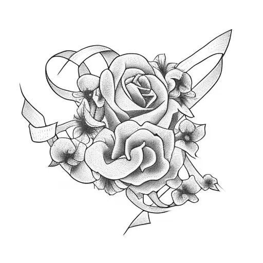 Cancer Ribbon Intertwined With Morning Glory Flowers