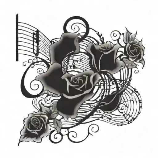 A Hauntingly Beautiful Composition Of Music Notes Intertwined With Thorny Vines And Dark Roses