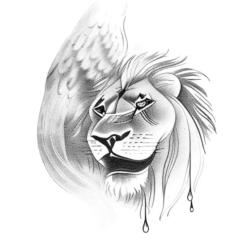 Bird Playing With Lion In Rainy Weather