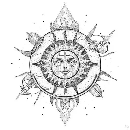 A Geometric Sun Design With Circuit Board Patterns