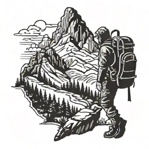A Silhouette Of A Traveler With A Backpack Exploring A Mountain Landscape