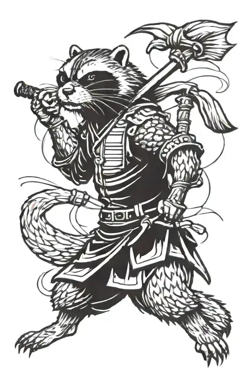 Otter Samurai Fighting Raccoon Samurai