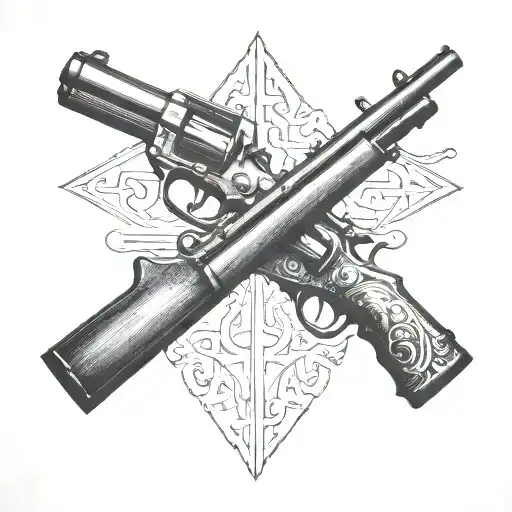 Two Crossed Guns And Latin Quote