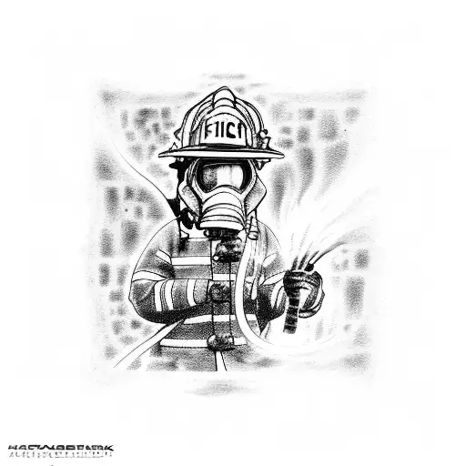 Firefighter Putting Out A Fire Using A Blitz Line