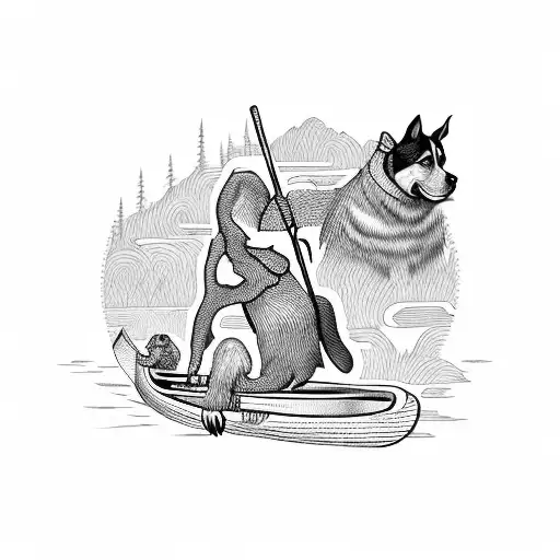 Man And Pet Dog On Canoe