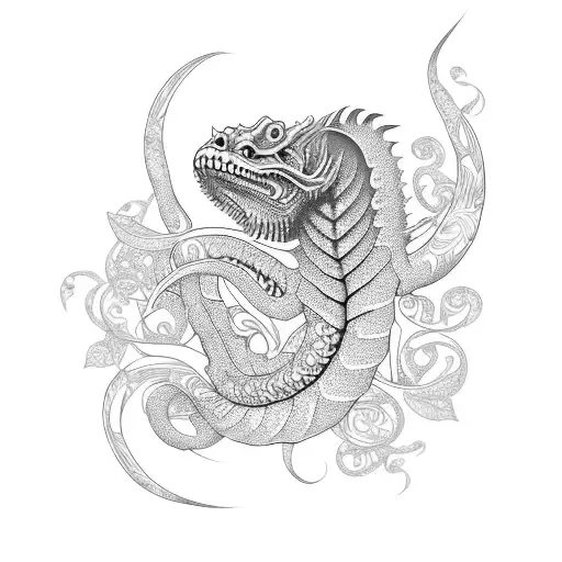 Basilisk With Floral Background