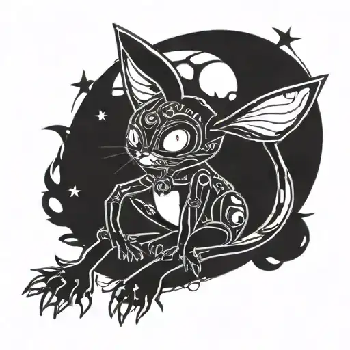 Umbreon Pokemon Sleeping On A Round Jack Skellington Head