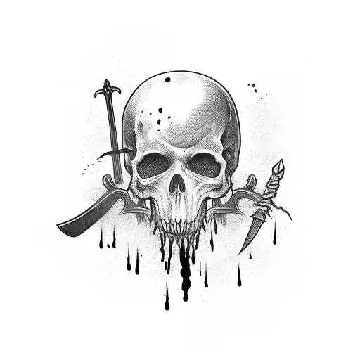 Hangman Black With Sword Through Head And Heart With Red Blood Dripping Down