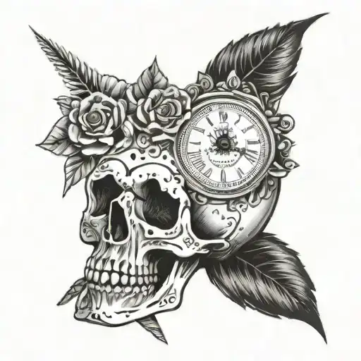 A Clock Marking 6 O'clock And An Indian Skull