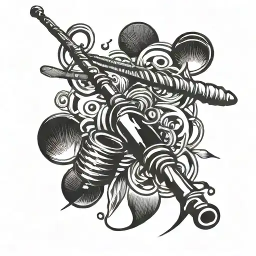 A Fishing Rod Intertwined With A Whisk And Spatula