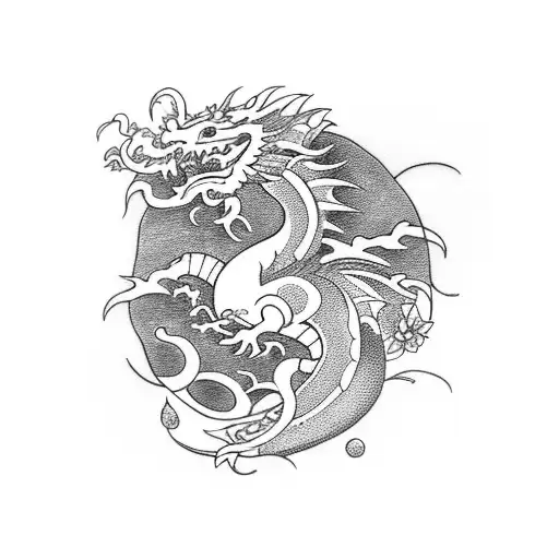 Feminine Dragon With Sword With Flowers