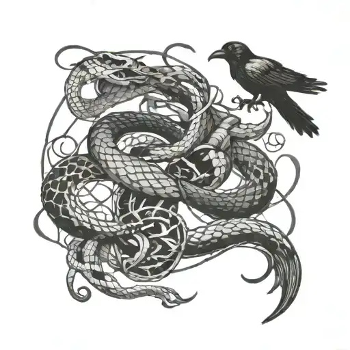 Snake And A Crow Fighting Demons