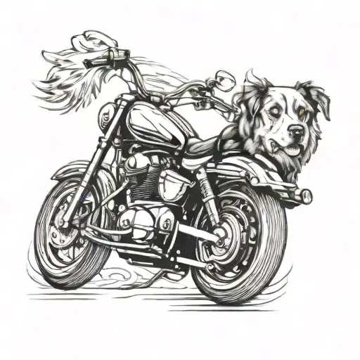 Motorcycle With A Dog Print On The Tank Surrounded