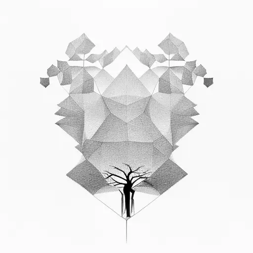 2 Dimensional Tree In Polygon Style Fading Into Single Strokes From Right To Left