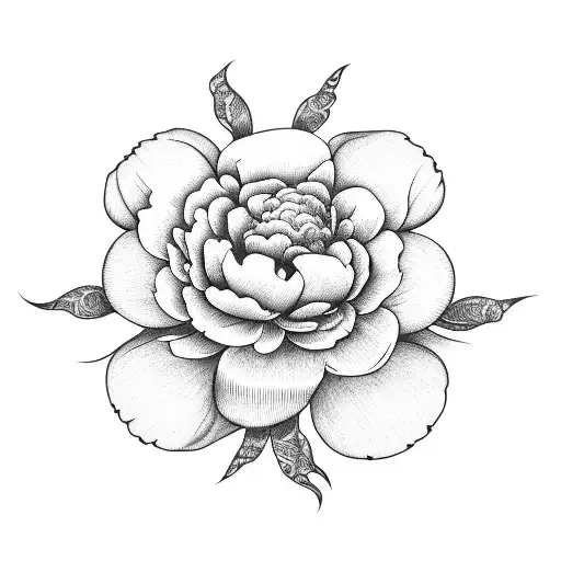 A Big Peony In The Center With Two Broken Handcuffs Around The Peony And Two Intertwined Hearts