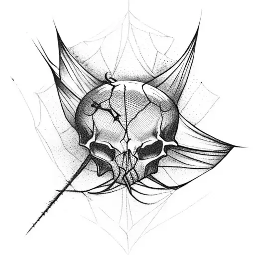 Incorporate A Spider Web Design With A Bat Skull Intertwined Within It