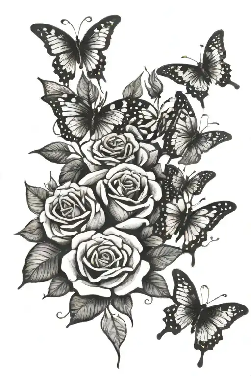 Small Rose With Multiple Butterflies Fluttering