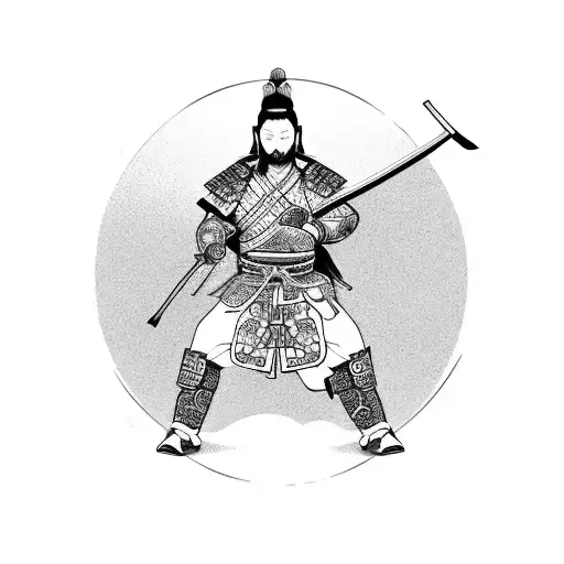 Realistic Samurai Warrior With A Dog Companion