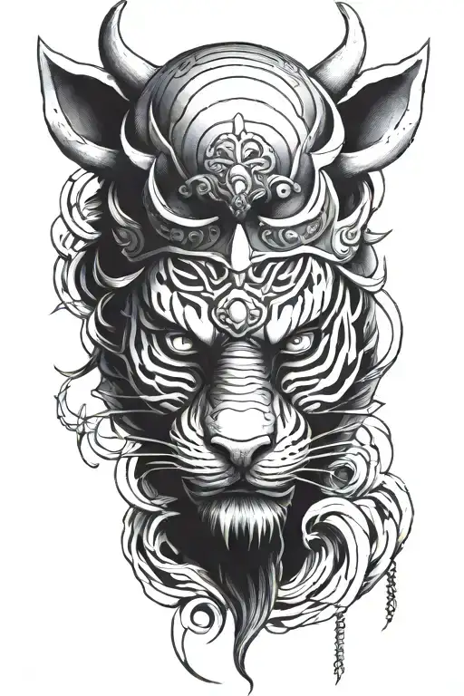 Samurai Mask And Tiger Head