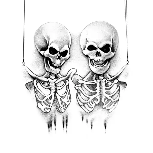 Ghost And Skeleton On Swingset