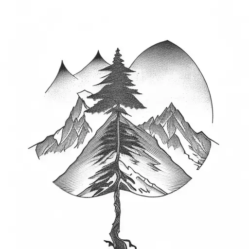 Sitka Tree With Mountains In The Back With Sun In The Corner