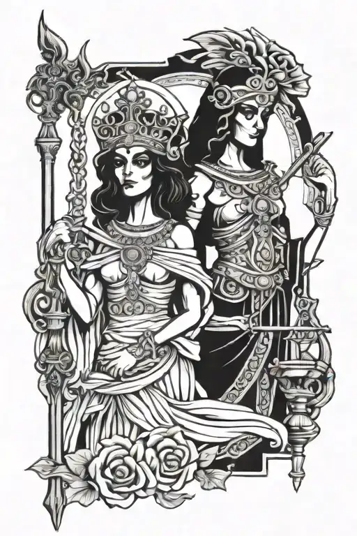 Ancient Greek Goddess Of Justice Themis And Mexican Goddess Of Death Muerta